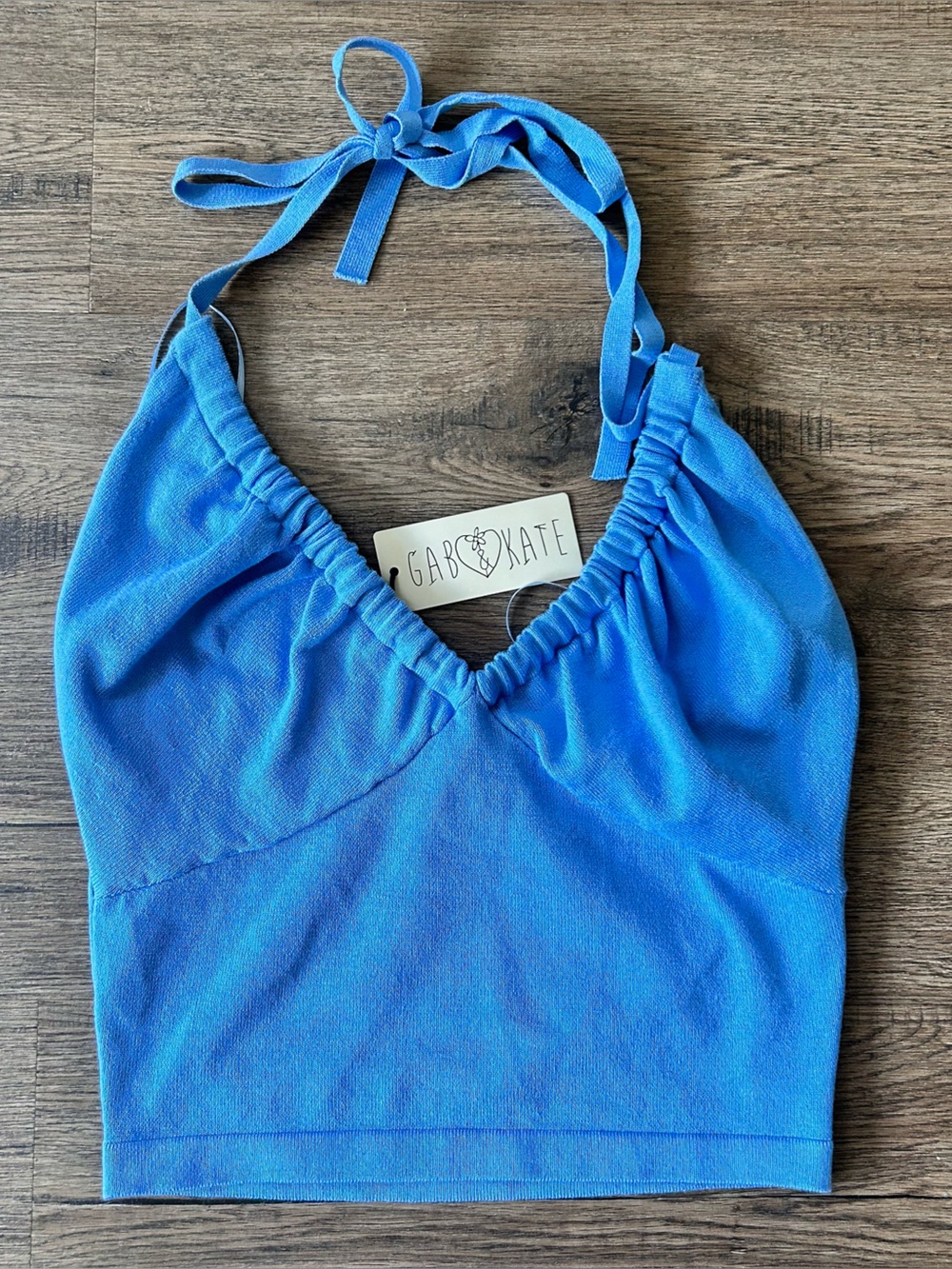 Gab & Kate| Cropped Light Blue Halter Top sz S/M
